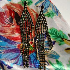 Natasha Rainy Crystal Drop Christmas Earrings Emerald Green Holiday Formal